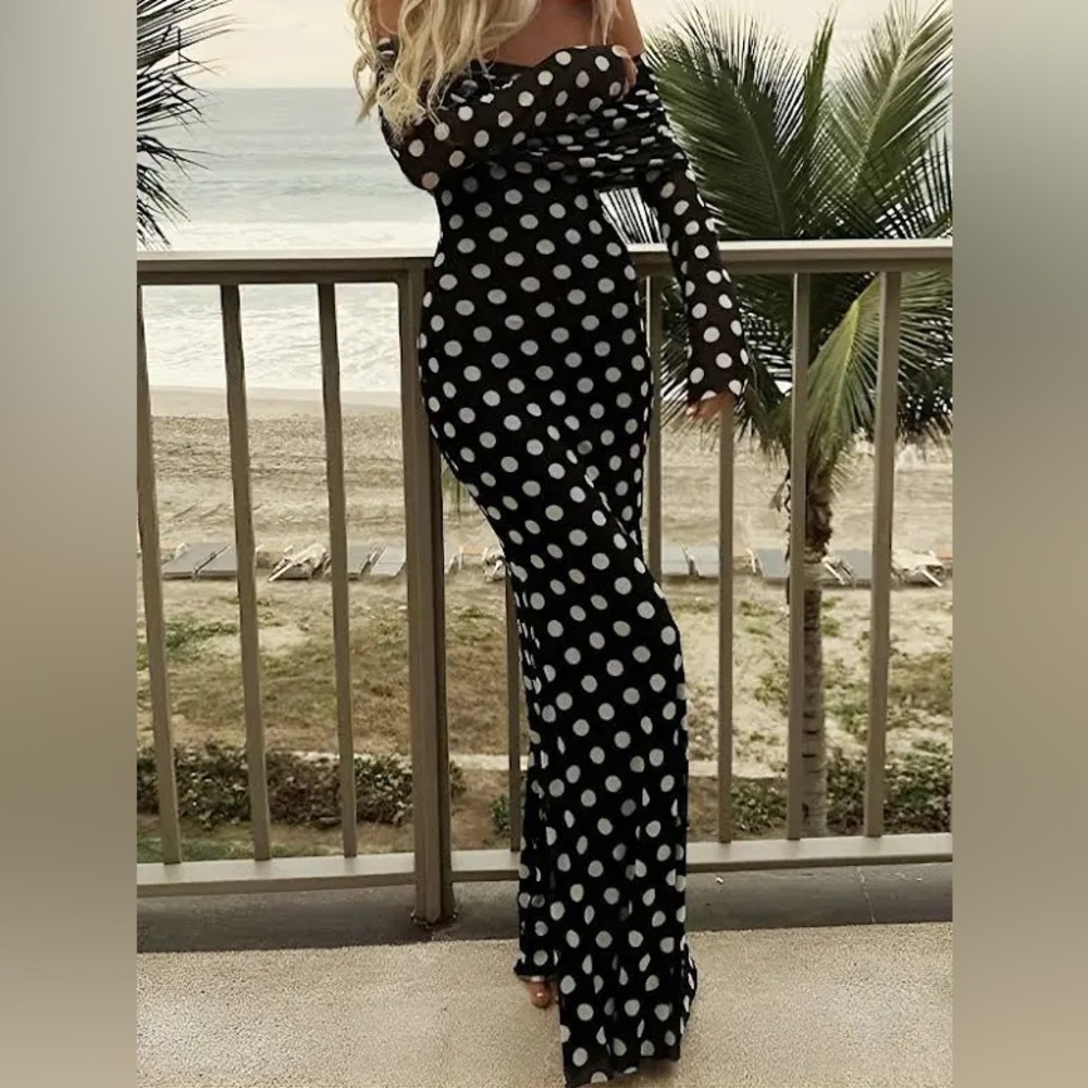 Commense Black and White Polka Dot Dress